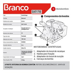 Motobomba a Gasolina Branco B4t716 6,5cv 36000 L/h Alta Pres - 5