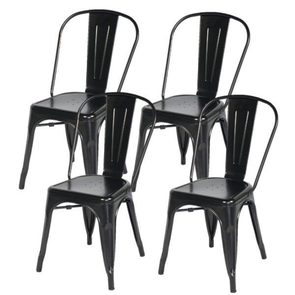 Kit 4 Cadeiras Iron Tolix - Industrial - Aço - Vintage - Preto - 1