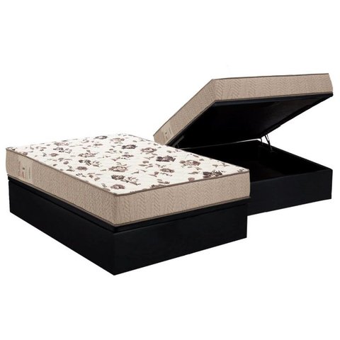 Cama Box Baú Casal: Colchão Espuma Ortobom D28 Physical Mega Resistente + Base CRC Courano Black(138
