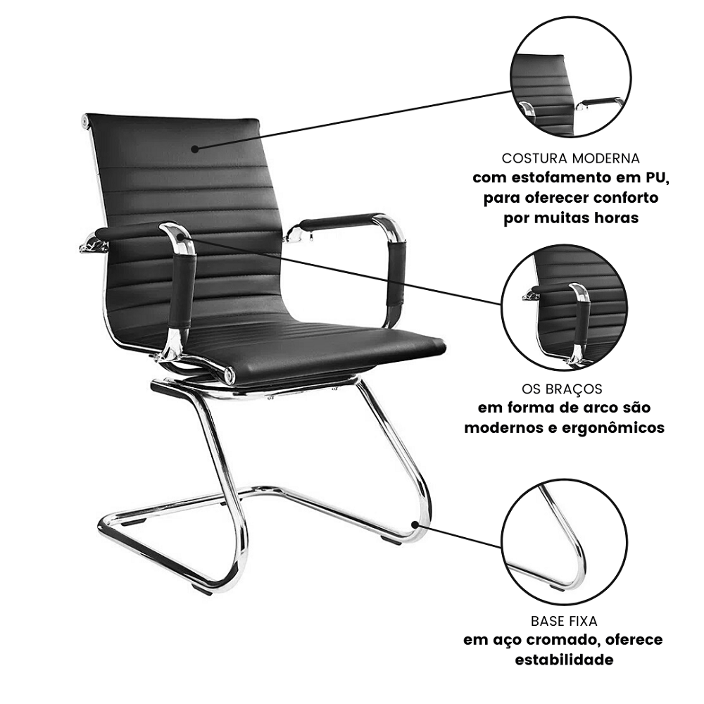 Cadeira de Escritório Esteirinha Charles Eames Preta Fixa - 5