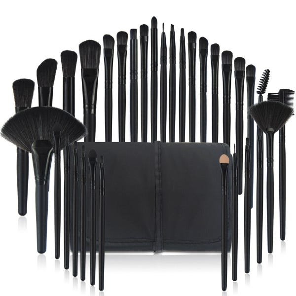 Kit Pinceis Maquiagem Profissional 32 Peças com Estojo Organizador Preto