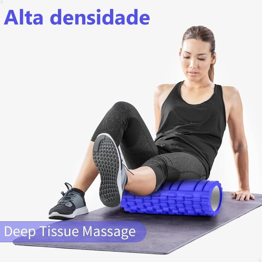 Rolo Massagem Foam Roller Liberação Miofascial Crossfit Yoga Pilates Azul - 4