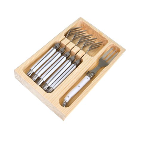 Conjunto de 6 GARFOS SOBREMESA Laguiole LA TOUR Luxo com bandeja de madeira- branco