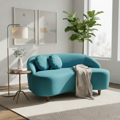 Namoradeira Sofá Feijão Cancún 130cm Orgânica Suede Azul Turquesa
