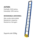 Ver imagem 2 de Escada de Fibra e Alumínio Extensível Premium 3,50x5,90m Tipo D 19 Degraus 120kg Wbertolo