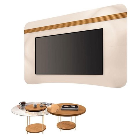 Painel Suspenso Armony Off White Cinamomo com Kit Mesa de Centro Sky Cinamomo - Hb Móveis