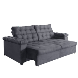 Sofá New Austrália 250 cm Retratil e Reclinavel Suede Cinza – Sofá na Web - 1