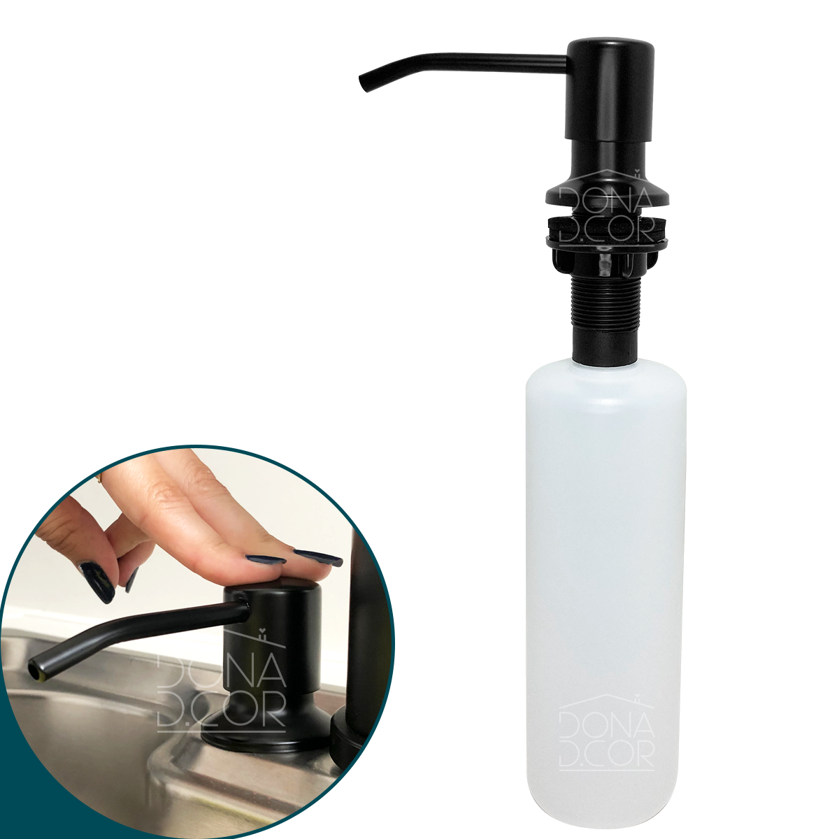 Dispenser dosador detergente preto Inox 304 embutir 350ml Cozinha porta detergente sabonete líquido