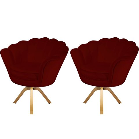 Kit 2 Poltronas Decorativa Pétala Base Giratória Madeira Suede Marsala Ms Decor