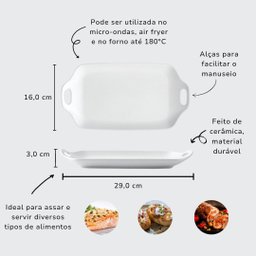 Travessa Retangular de Cerâmica com Alca Branca 30x16cm - 2