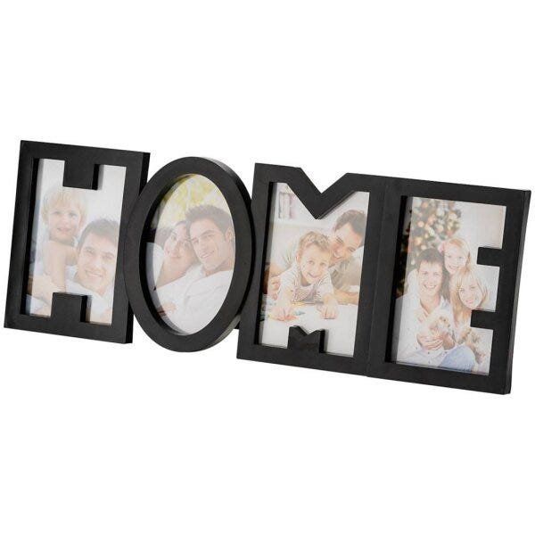 Porta Retrato de Plástico Home para 4 Fotos 10cmx15cm Preto Rojemac - 1