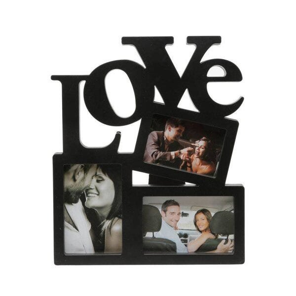 Porta Retrato de Plástico Love para 3 Fotos 2 10cmx15cm e 1 13cmx9 Rojemac - 1
