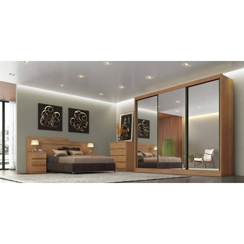 Guarda Roupa Casal com Espelho 3 Portas de Correr 8 Gavetas - Londres-cumaru Diamond Novo Horizonte