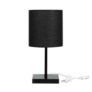 Abajur Eros Cilindrico Preto Base Toda Preta Quadrada