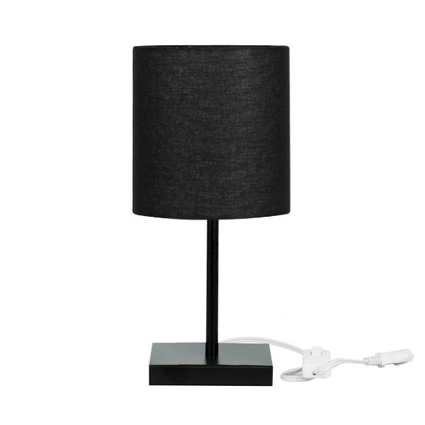 Abajur Eros Cilindrico Preto Base Toda Preta Quadrada