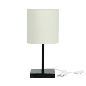 Abajur Eros Cilindrico Bege Base Toda Preta Quadrada