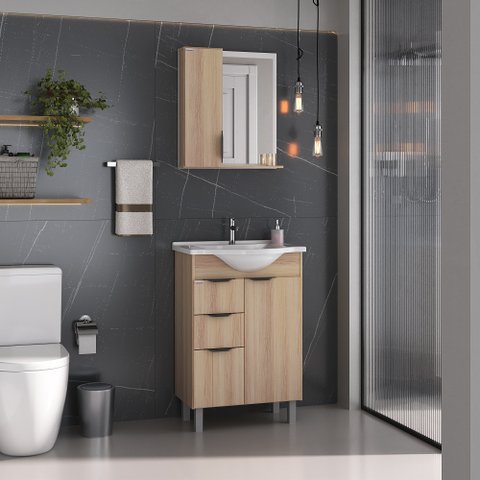Conjunto para Banheiro New Crystal com Pés 60cm - Fabribam Gabinetes