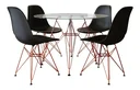 Ver imagem 1 de Conjunto De Jantar Eames De Ferro Cobre Tampo Redondo 110cm Vidro 4 Cadeiras Pretas
