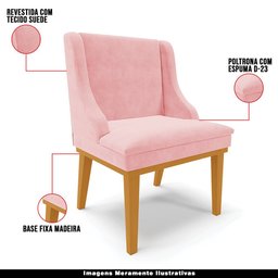 Kit 2 Cadeiras Decorativas Sala de Jantar Base Fixa de Madeira Firenze Suede Rosa Bebê/Castanho G19  - 4