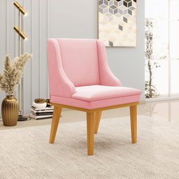 Kit 2 Cadeiras Decorativas Sala de Jantar Base Fixa de Madeira Firenze Suede Rosa Bebê/Castanho G19  - 2