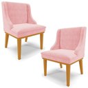 Ver imagem 1 de Kit 2 Cadeiras Decorativas Sala de Jantar Base Fixa de Madeira Firenze Suede Rosa Bebê/Castanho G19