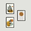 Ver imagem 1 de Kit 3 Quadros Abstrato Folha Marrom 24x18cm - com vidro:Madeira preta