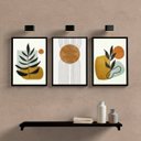 Ver imagem 2 de Kit 3 Quadros Abstrato Folha Marrom 24x18cm - com vidro:Madeira preta