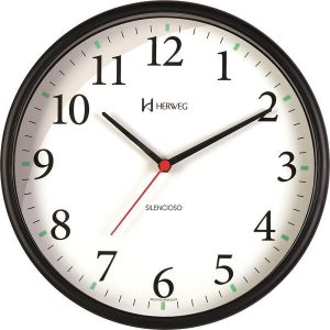 Relógio de Parede Silencioso Redondo Preto Herweg 6126S-34