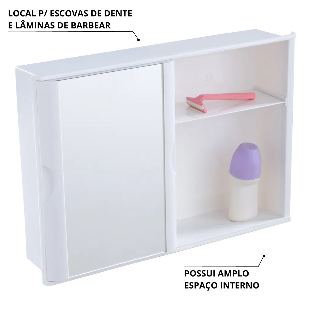 Armário Banheiro Espelheira Sobrepor e Embutir Branco | 29x41x10cm | 01 Porta | Astra - 4