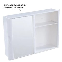 Armário Banheiro Espelheira Sobrepor e Embutir Branco | 29x41x10cm | 01 Porta | Astra - 7