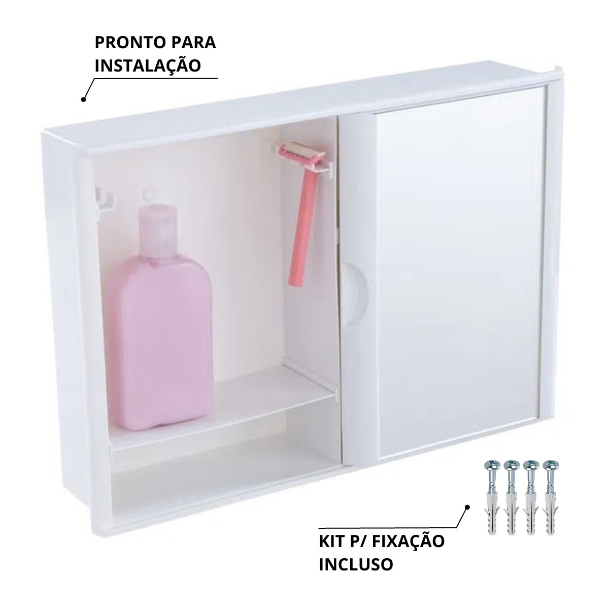 Armário Banheiro Espelheira Sobrepor e Embutir Branco | 29x41x10cm | 01 Porta | Astra - 5