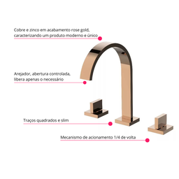 Torneira Misturador Duplo Comando Rose Gold Quadrada para Banheiro Lavabo Inovartte In48 - 6