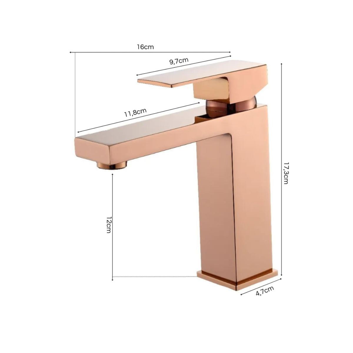 Torneira Monocomando Quadrada Bica Baixa Rose Gold Luxo Banheiro Lavabo Inovartte In49 - 7