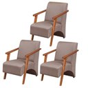 Ver imagem 1 de Kit 3 Poltronas Venus 1 Lugar Braço Madeira Maciça Tecido Suede Unidecor Cappuccino