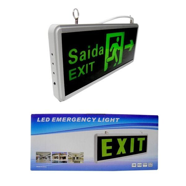 Placas de Sinalizaçao Saida Bateria Dupla Face Exit LED Emergência Kit 2Un. - 2