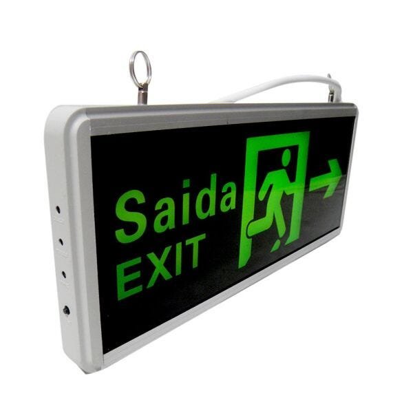Placas de Sinalizaçao Saida Bateria Dupla Face Exit LED Emergência Kit 2Un. - 1