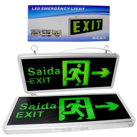 Placa de Saida Dupla Face Exit Sinalizaçao LED Bateria Emergência