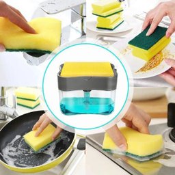 Dispenser Detergente 2 em 1 Esponja Limpeza Sabao Limpa Cozinha Casa Louça Dosador - 11