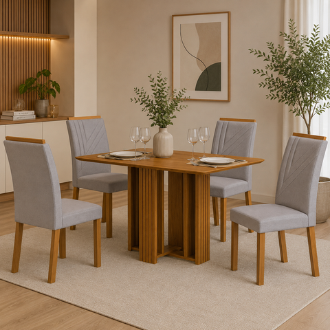 Conjunto Sala de Jantar Mesa Amanda 4 Cadeiras Miami Yescasa Marrom/Cinamomo/Cinza