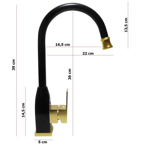 Torneira Aluminio Luxo Moderna Quente e Frio Pia Cozinha Casa Preto e Dourado - 5