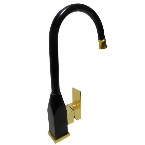 Torneira Aluminio Luxo Moderna Quente e Frio Pia Cozinha Casa Preto e Dourado - 4