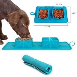 Pote Tapete Duplo Silicone Comedouro Bebedouro Portátil Cachorro Gato Viagem - 5