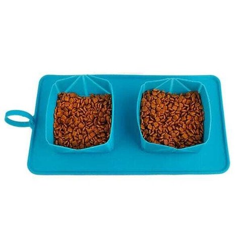 Pote Tapete Duplo Silicone Comedouro Bebedouro Portátil Cachorro Gato Viagem