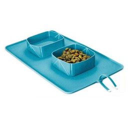 Pote Tapete Duplo Silicone Comedouro Bebedouro Portátil Cachorro Gato Viagem - 4