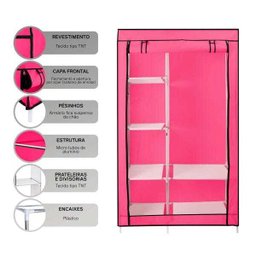 Guarda-Roupa Dobrável Organizador de Roupa Arara - Rosa - 3