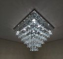 Ver imagem 2 de Lustre De Cristal Para Hall/ Sala de Estar com 90cm De Altura, Base De Inox Polido Com 70X70cm