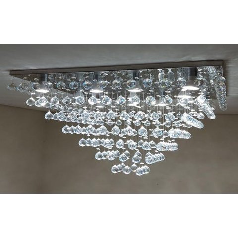 Lustre De Cristal Para Hall/ Sala de Estar com 90cm De Altura, Base De Inox Polido Com 70X70cm