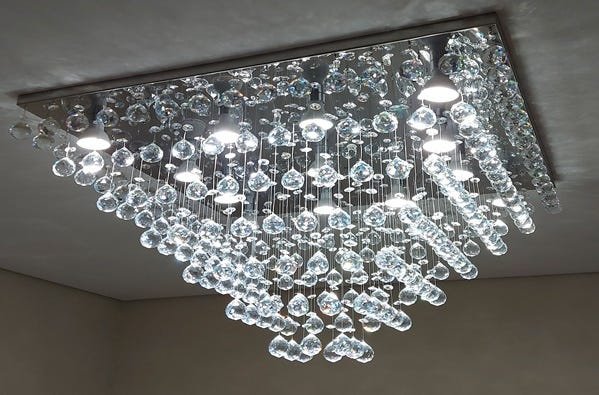 Lustre De Cristal Para Sala de Jantar/ Estar/ Hall com 80cm de Altura,Base de Inox Espelhado 70X70cm - 2