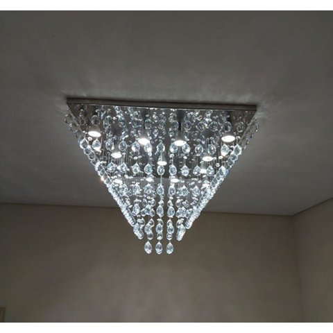 Lustre De Cristal Para Sala de Jantar/ Estar/ Hall com 80cm de Altura,Base de Inox Espelhado 70X70cm