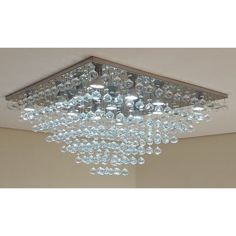 Lustre De Cristal Para Sala/Hall Com 60cm De Altura, Base De Inox Espelhado com 70X70cm